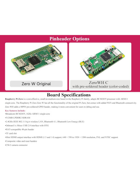 Raspberry Pi Zero WH con GPIO pre-soldado + Adaptador HDMI