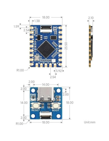 Placa de Desarrollo RP2040-Tiny Spotpear con USB Tipo-C