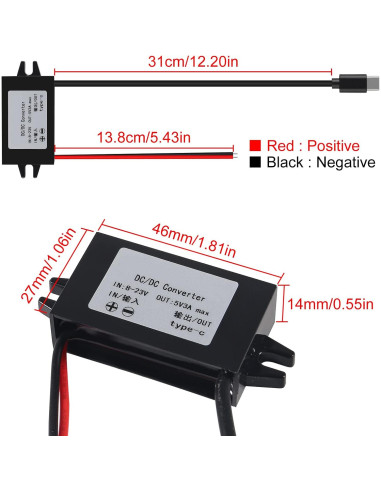 Convertidor Buck USB C 12V a 5V 3A 15W Coliao