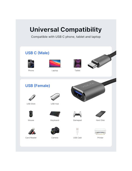 Adaptador USB-C a USB-A 3.0 Volt Plus Tech 2 Pack 5Gbps
