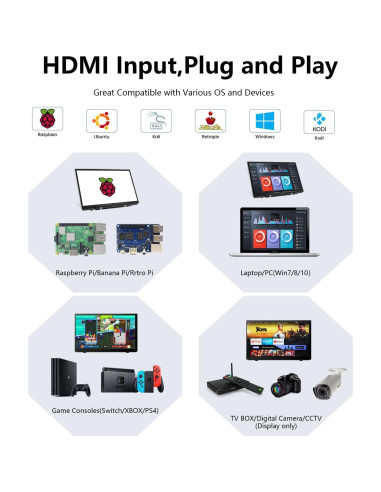 Monitor Portátil 7" HAMTYSAN IPS 800x480 HDMI para Raspberry Pi