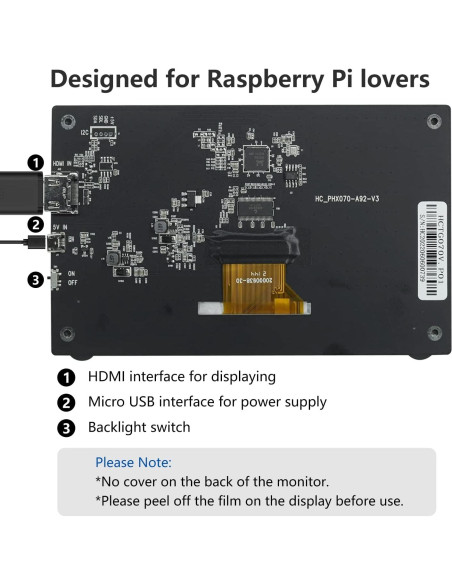 Monitor Portátil 7" HAMTYSAN IPS 800x480 HDMI para Raspberry Pi