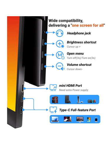 Monitor Portátil Ingnok 15.6" FHD IPS USB-C Ajustable