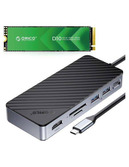 Hub USB-C ORICO OM28P 8-en-1 con SSD M.2 NVMe 128GB