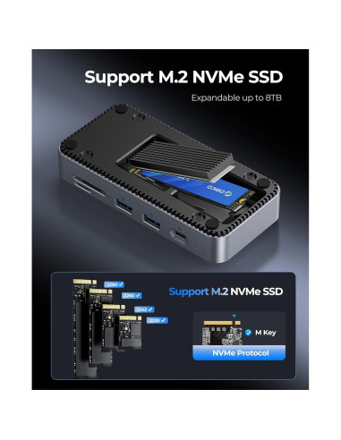 Hub USB-C 9-en-1 ORICO con SSD NVMe 128GB y Ethernet