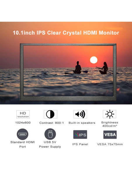 Monitor Portátil IPS 10.1" LESOWN HDMI 1024x600 Brillo 300cd/m2