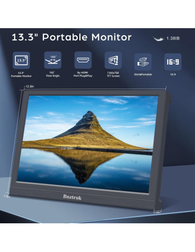 Monitor Portátil 13.3" FHD TFT HDMI VGA 1366x768 para PC y Consolas