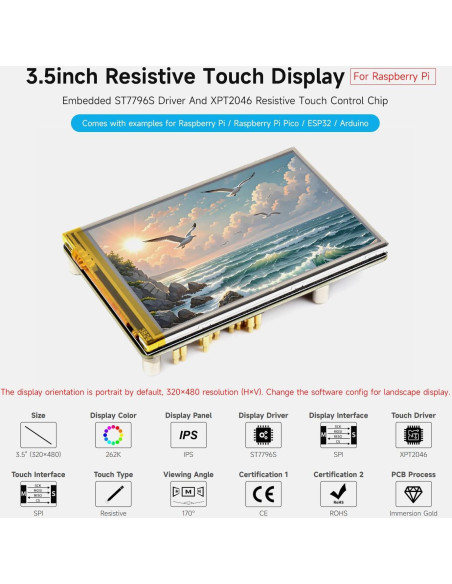 Pantalla Táctil Resistiva 3.5" Waveshare IPS 320x480