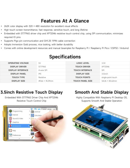 Pantalla Táctil Resistiva 3.5" Waveshare IPS 320x480