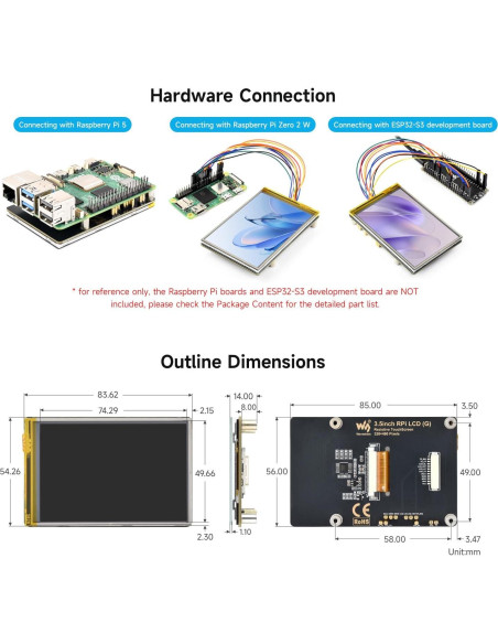 Pantalla Táctil Resistiva 3.5" Waveshare IPS 320x480