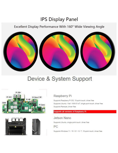 Pantalla LCD Redonda 5" Waveshare 1080x1080 Táctil IPS