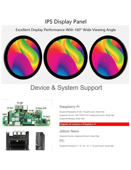 Pantalla LCD Redonda 5" Waveshare 1080x1080 Táctil IPS