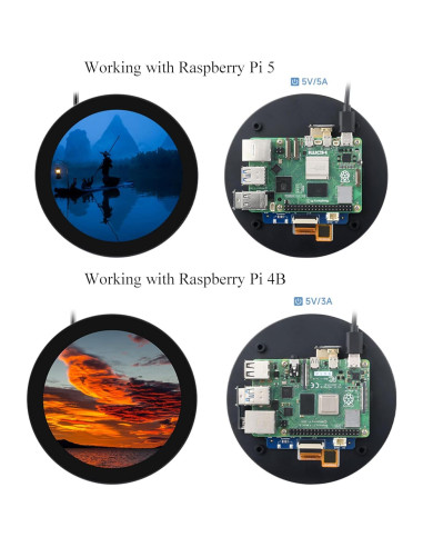 Pantalla LCD Redonda 5" Waveshare 1080x1080 Táctil IPS