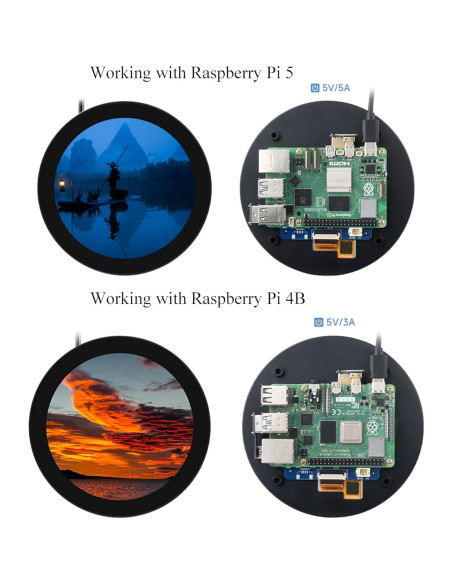 Pantalla LCD Redonda 5" Waveshare 1080x1080 Táctil IPS