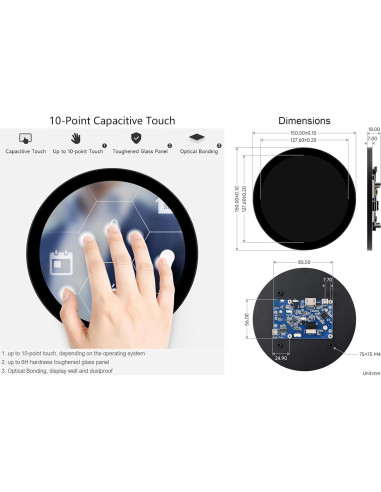 Pantalla LCD Redonda 5" Waveshare 1080x1080 Táctil IPS