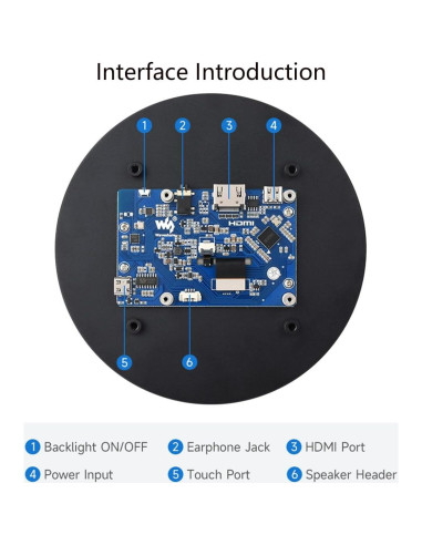Pantalla LCD Redonda 5" Waveshare 1080x1080 Táctil IPS