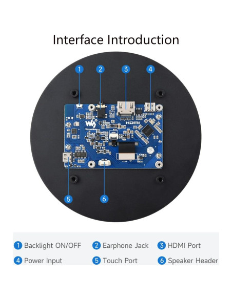 Pantalla LCD Redonda 5" Waveshare 1080x1080 Táctil IPS