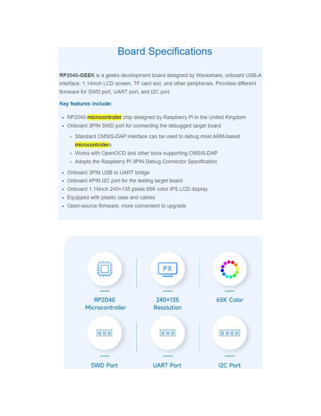 Placa de desarrollo RP2040-GEEK Waveshare con LCD 1.14"
