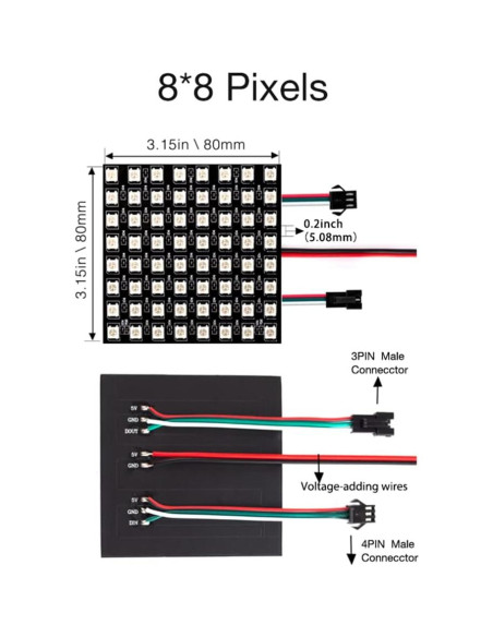 Módulo LED WS2812B RGB 8x8 Píxeles Controlador DC5V