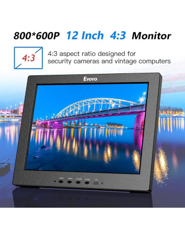 Monitor LCD 12" Eyoyo 800x600 HDMI VGA AV Portátil