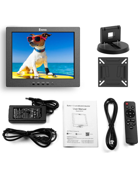 Monitor LCD 12" Eyoyo 800x600 HDMI VGA AV Portátil