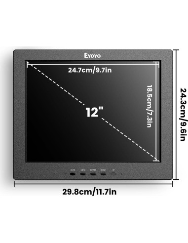 Monitor LCD 12" Eyoyo 800x600 HDMI VGA AV Portátil