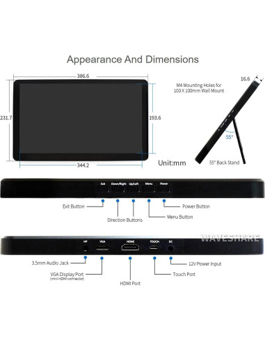 Pantalla LCD Táctil Waveshare 15.6" 1920x1080 HDMI IPS