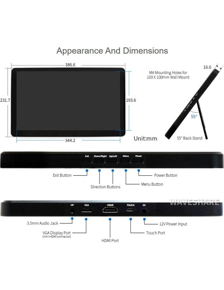 Pantalla LCD Táctil Waveshare 15.6" 1920x1080 HDMI IPS