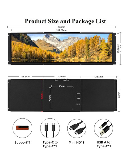 Monitor Táctil Integrado Wisecoco 14.5" 2K IPS VESA HDMI USB-C