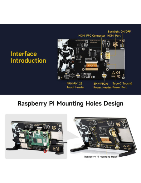 Pantalla Táctil 7" LUCKFOX HDMI 1024x600 para Raspberry Pi
