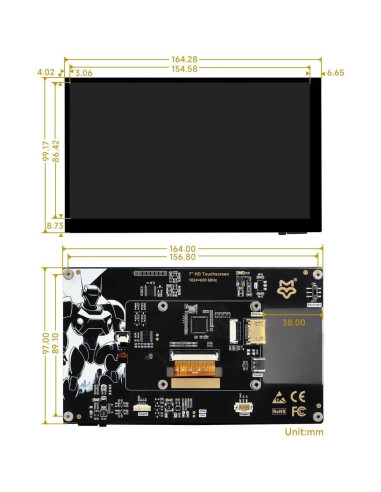 Pantalla Táctil 7" LUCKFOX HDMI 1024x600 para Raspberry Pi