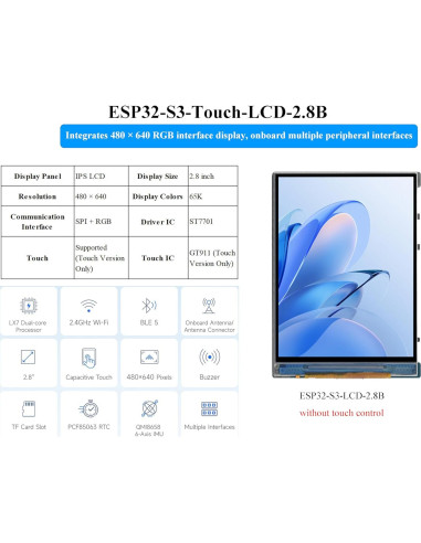 Placa de Desarrollo UeeKKoo ESP32-S3 con Pantalla LCD 7.1 cm