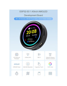 Placa de Desarrollo Waveshare ESP32-S3 AMOLED 1.43" 466x466 2