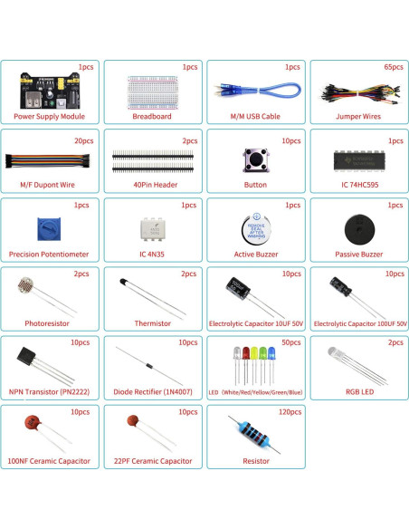 Kit Electrónico Básico REXQualis con 300 Piezas y Protoboard