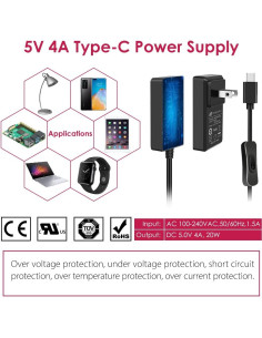 Fuente de Alimentación GeeekPi 20W 5V 4A con Interruptor 2