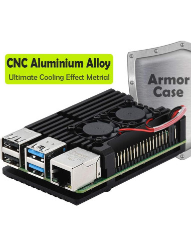Caja de Aluminio para Raspberry Pi 4 MazerPi con Doble Ventilador
