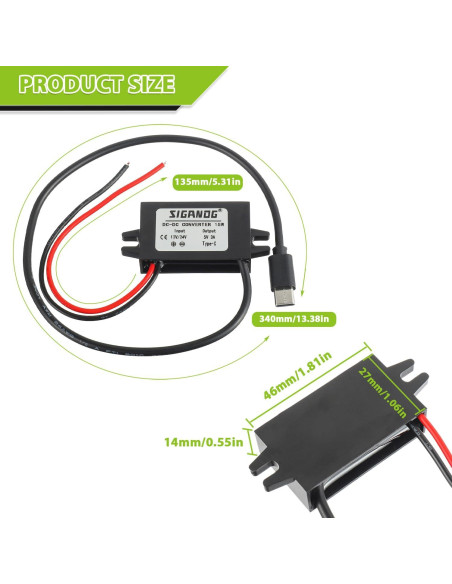 Convertidor DC-DC 12V a 5V USB Tipo-C SIGANDG 15W