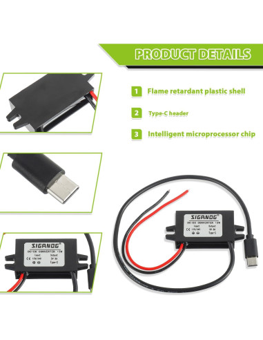 Convertidor DC-DC 12V a 5V USB Tipo-C SIGANDG 15W