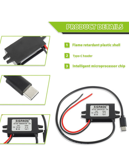 Convertidor DC-DC 12V a 5V USB Tipo-C SIGANDG 15W