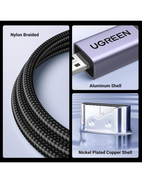 Cable Micro HDMI a HDMI UGREEN 1.0m 8K 48Gbps Trenzado