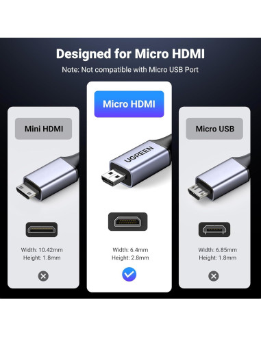 Cable Micro HDMI a HDMI UGREEN 1.0m 8K 48Gbps Trenzado
