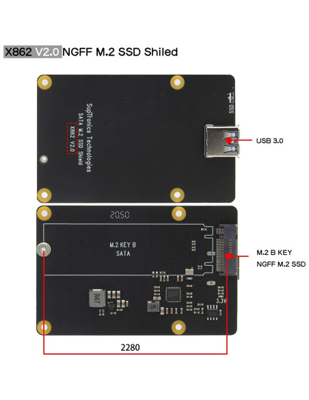 Geekworm X862 V2.0 Placa de Expansión M.2 SATA para Raspberry Pi 4