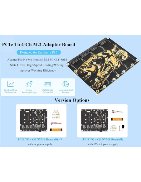 Adaptador PCIe a 4-CH M.2 UeeKKoo para Raspberry Pi 5
