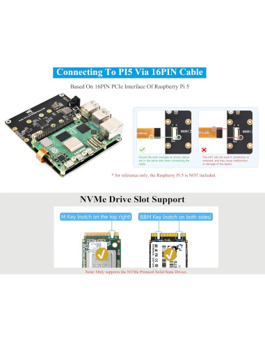 Adaptador PCIe a 4-CH M.2 UeeKKoo para Raspberry Pi 5
