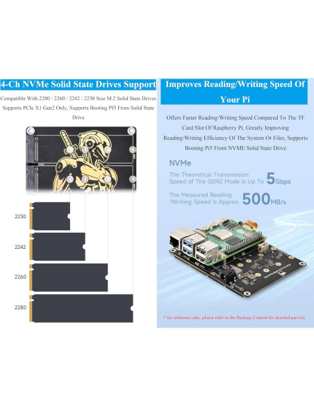 Adaptador PCIe a 4-CH M.2 UeeKKoo para Raspberry Pi 5