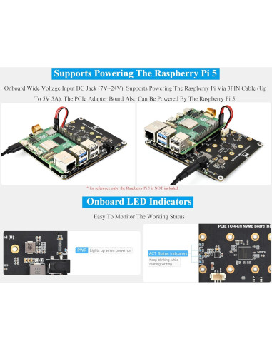 Adaptador PCIe a 4-CH M.2 UeeKKoo para Raspberry Pi 5