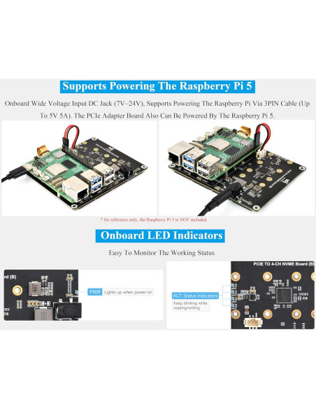 Adaptador PCIe a 4-CH M.2 UeeKKoo para Raspberry Pi 5