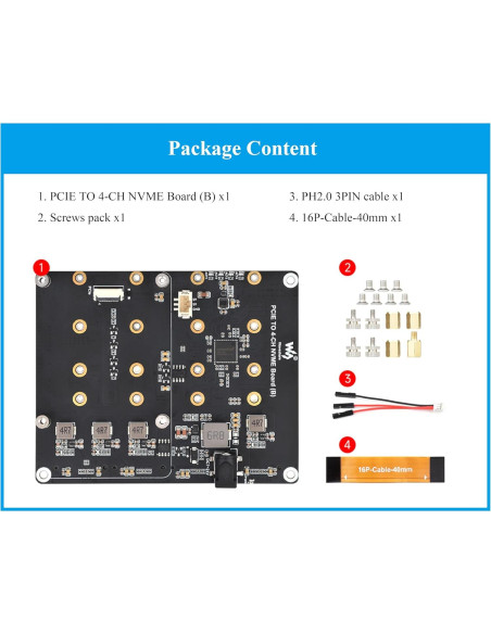 Adaptador PCIe a 4-CH M.2 UeeKKoo para Raspberry Pi 5
