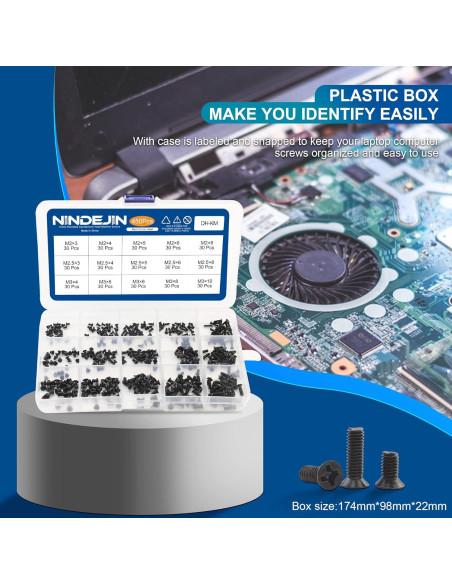Kit de Tornillos para Laptop NINDEJIN 450PCS M2 M2.5 M3