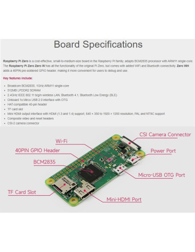 Paquete Raspberry Pi Zero WH con GPIO 40 pines + HDMI + Micro USB